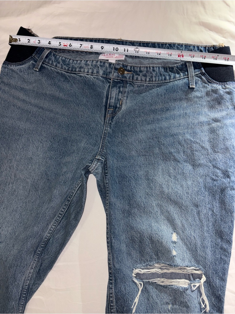 Light Blue Women's Boyfriend Jeans with Distressed Knees - Picture 10 of 10